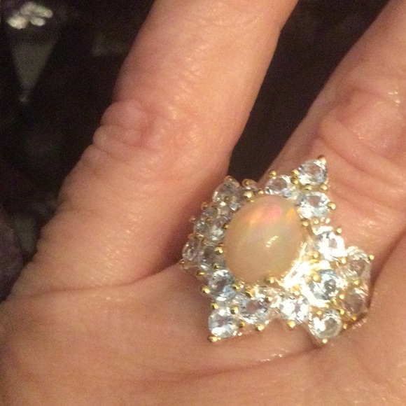 Genuine Natural Fire Opal & Aquamarine Ring, 9mm by 7mm - Picture 15 of 15